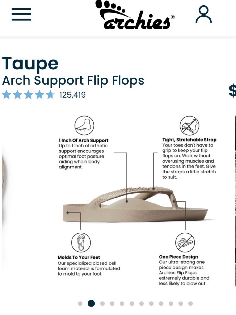 Archies Taupe Arch Support Flip Flops women’s 13 - Picture 2 of 8